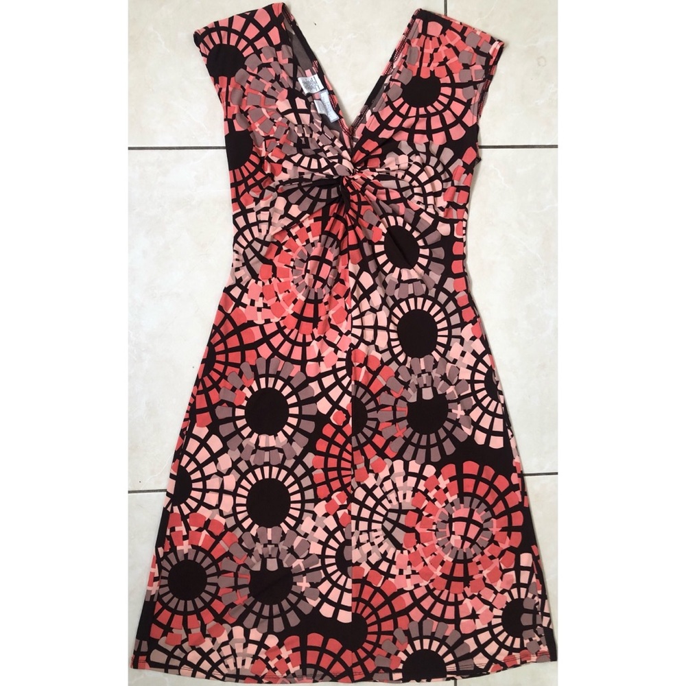 Orange and Brown V-Neck Dress